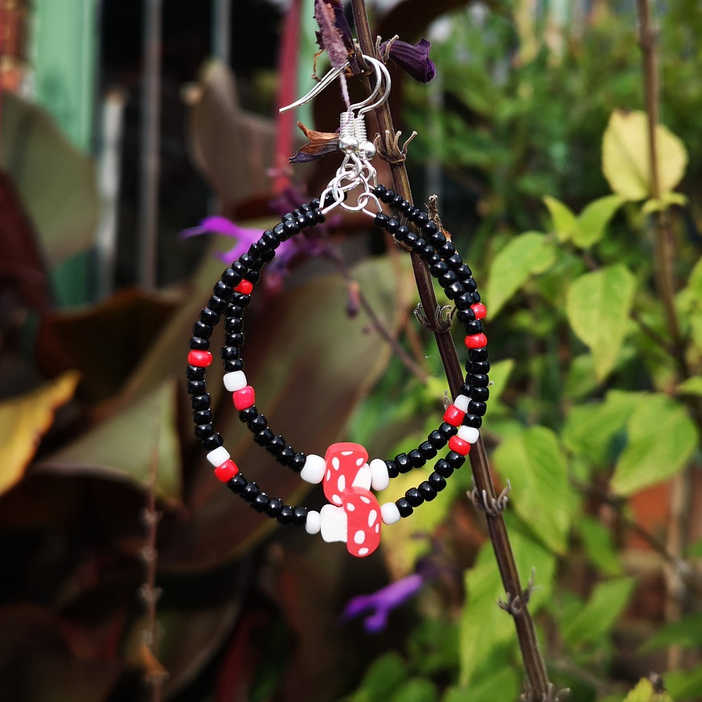 Mushroom Beaded Hoop Earrings