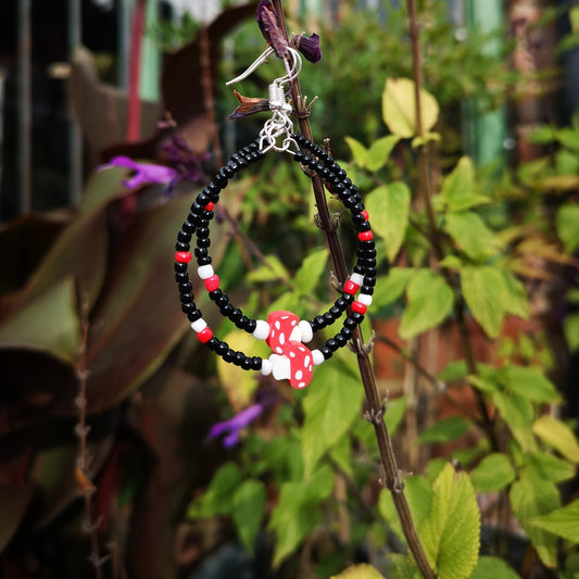 Mushroom Beaded Hoop Earrings