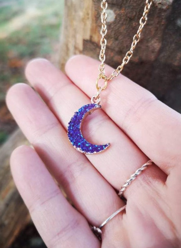 3D Sparkly Moon Necklace - Available in 3 colours