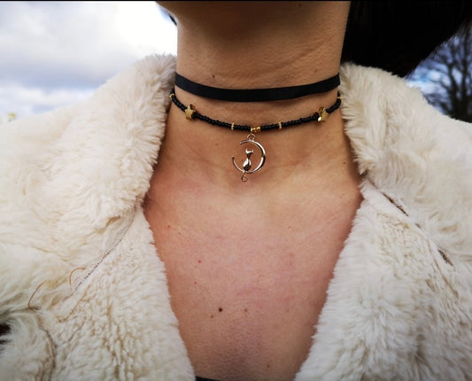 Gold Cat Choker/Day Collar Necklace