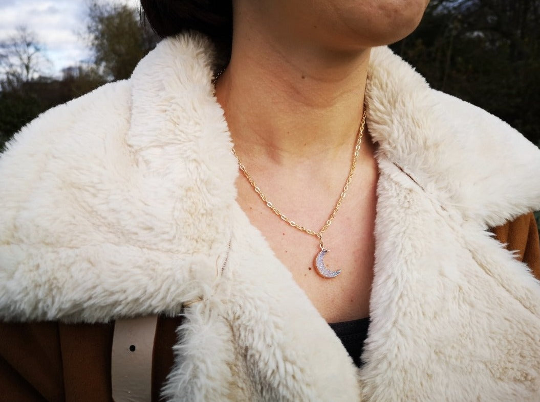 3D Sparkly Moon Necklace - Available in 3 colours