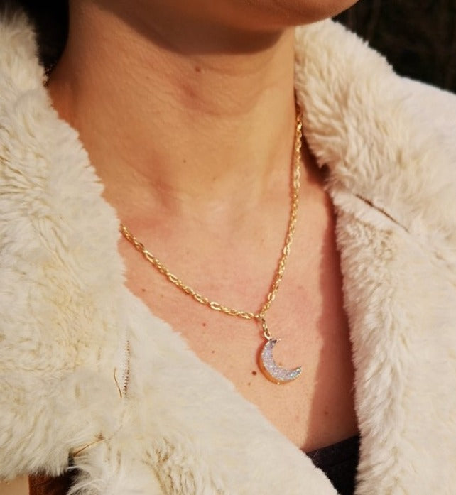 3D Sparkly Moon Necklace - Available in 3 colours