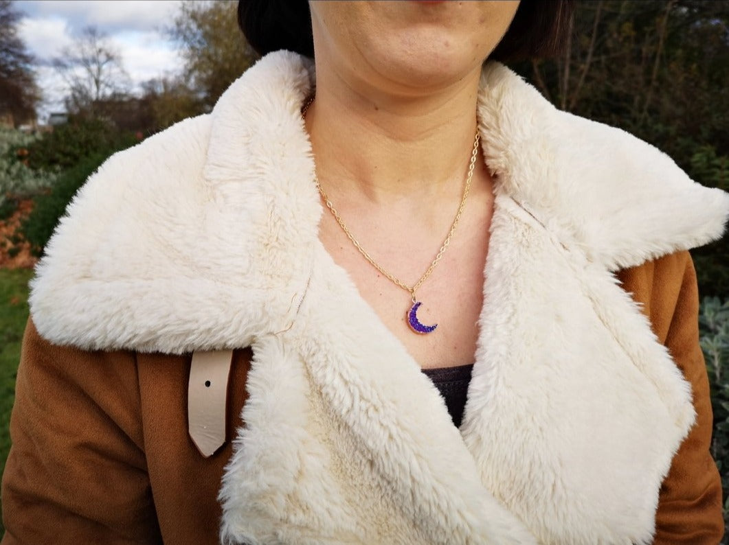 3D Sparkly Moon Necklace - Available in 3 colours