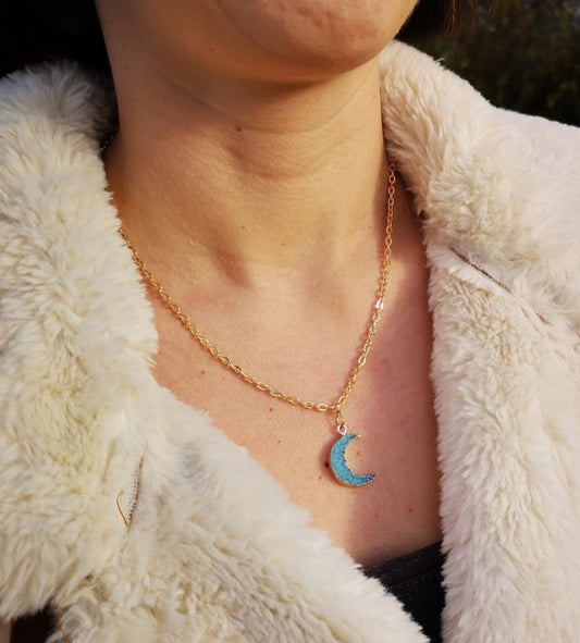 3D Sparkly Moon Necklace - Available in 3 colours