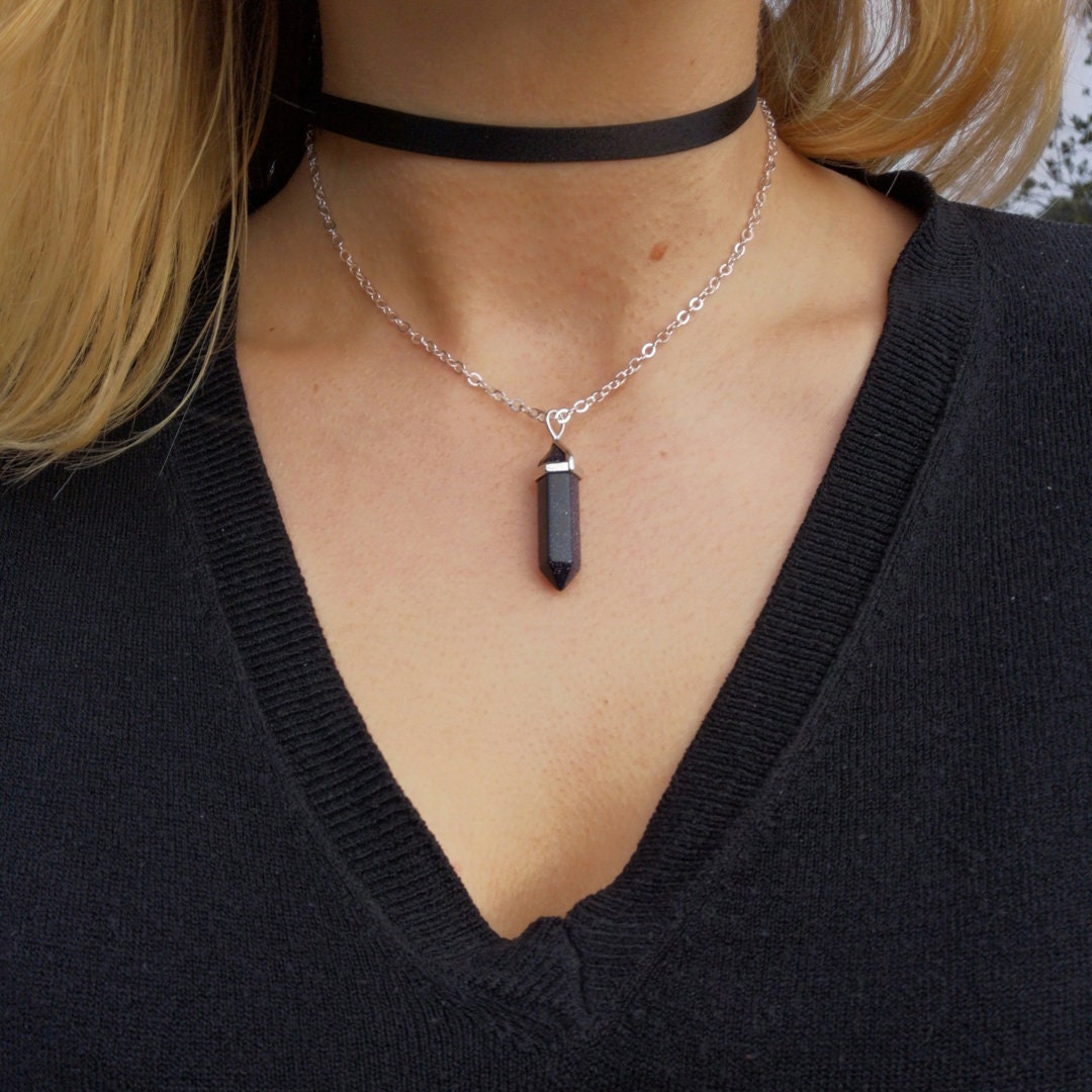 Dark Blue Goldstone Pendant Necklace