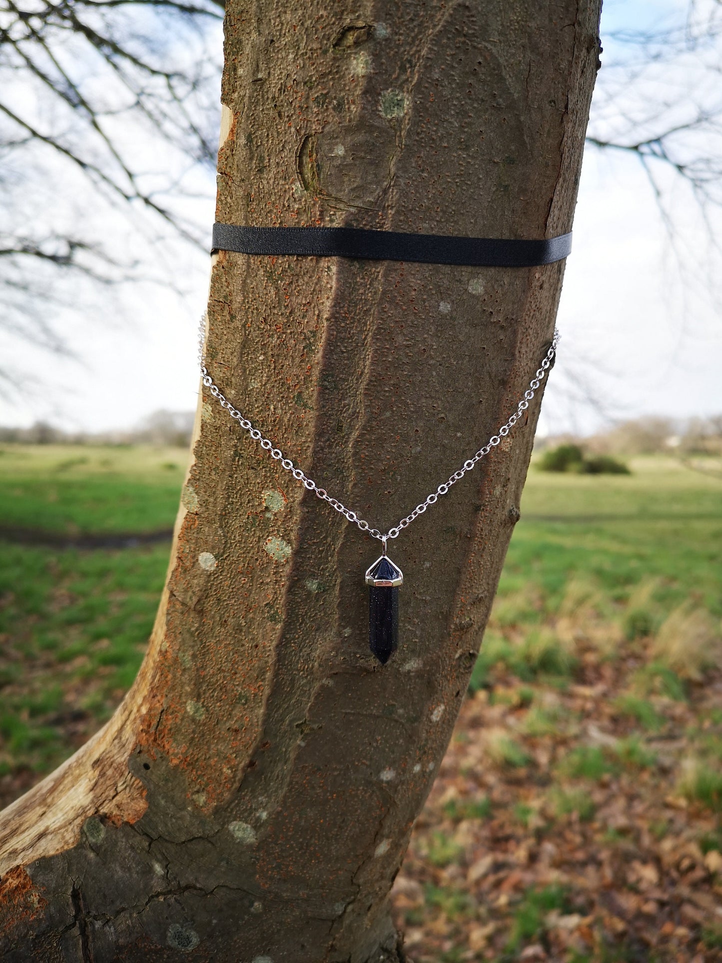 Dark Blue Goldstone Pendant Necklace
