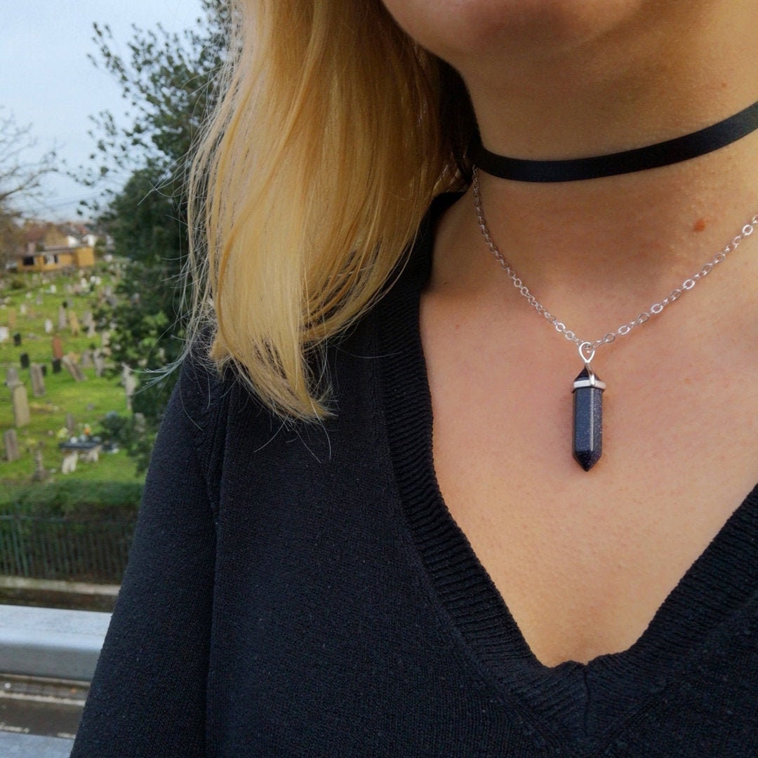Dark Blue Goldstone Pendant Necklace