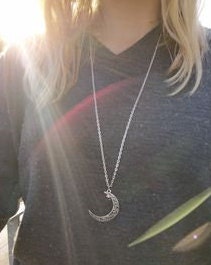 Moon and Star Long Necklace
