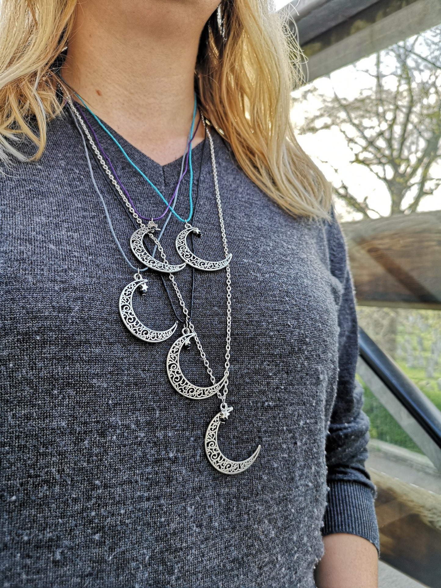 Moon and Star Long Necklace