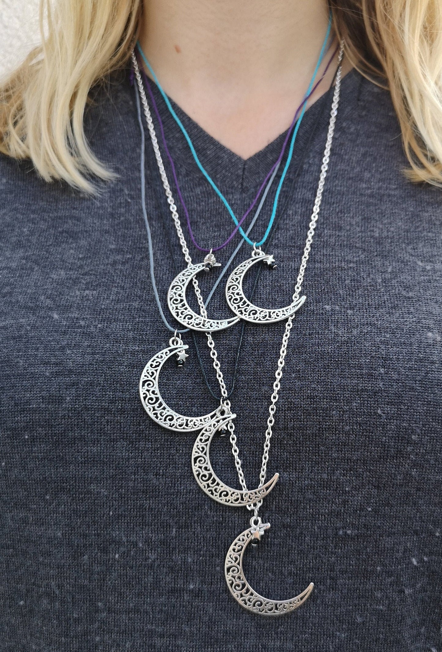 Moon and Star Long Necklace