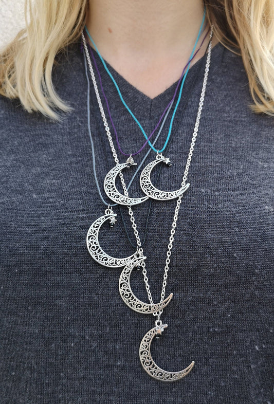 Moon and Star Long Necklace
