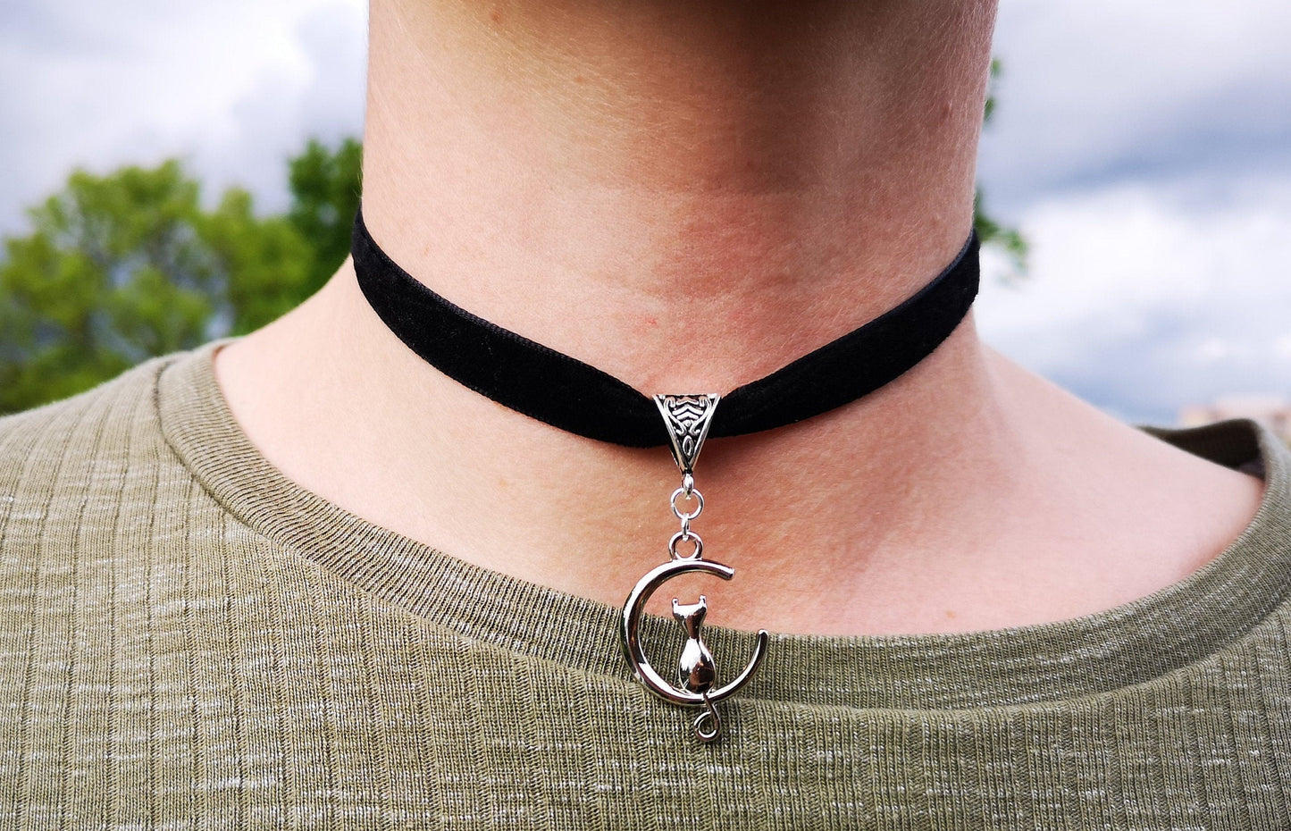 Silver Cat Choker/Day Collar Necklace