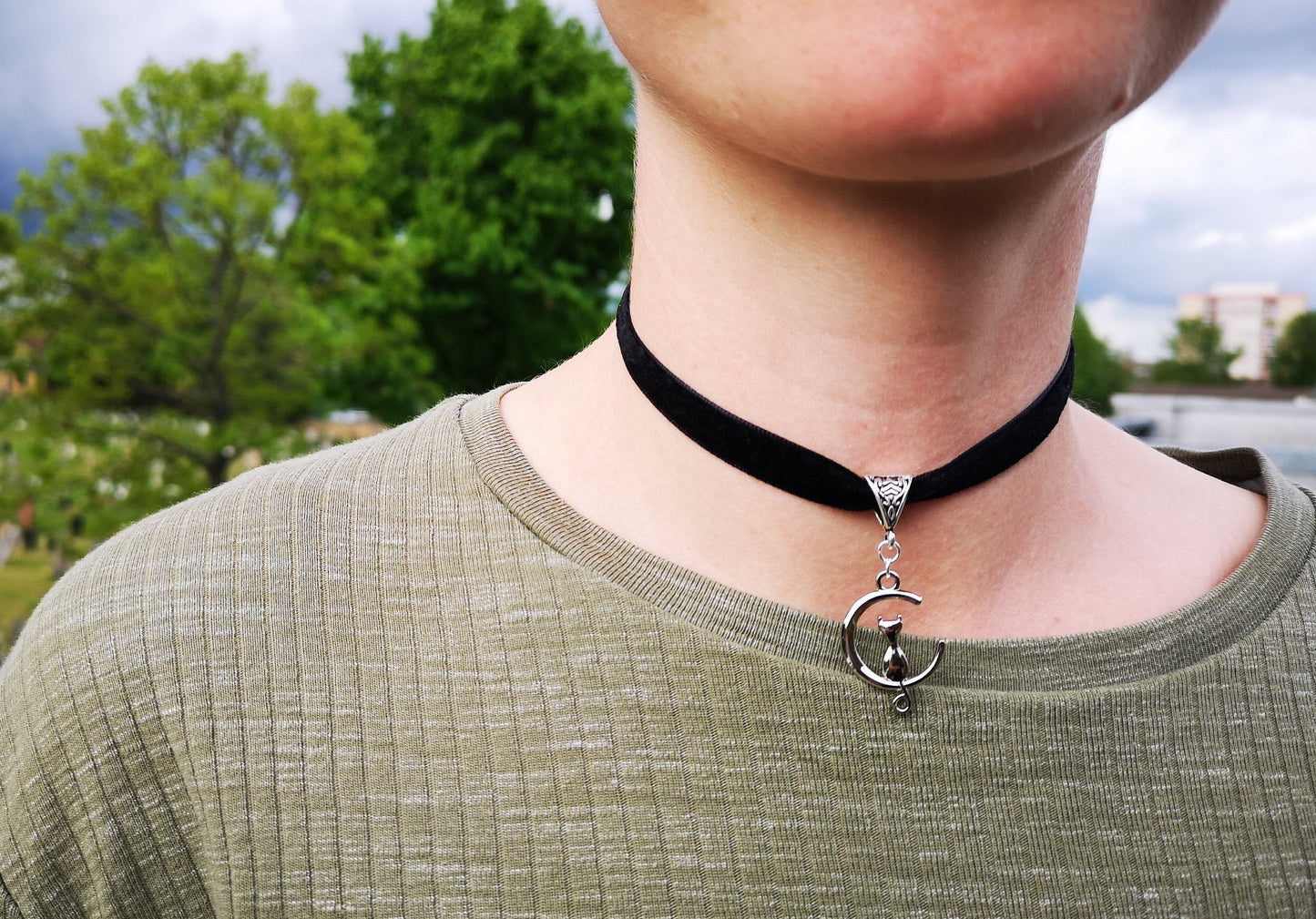 Silver Cat Choker/Day Collar Necklace