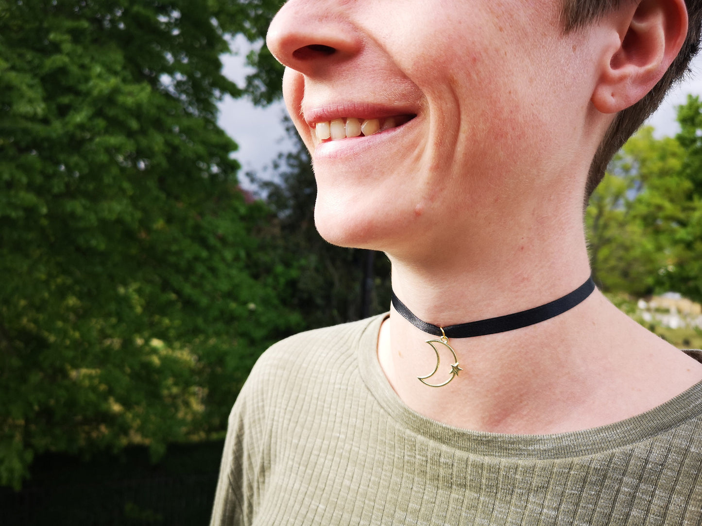 Gold Moon and Star Choker Necklace/Day Collar